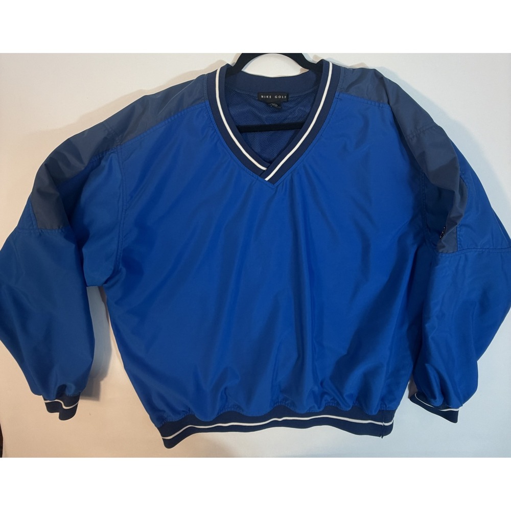 Nike Golf Windbreaker Pullover Mens XL Blue Good V-Neck Colorblock Ribbed